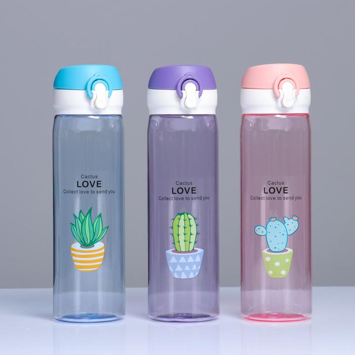Бутылка для воды, 500 мл, Cactus Love, 22 х 6 см, микс - фото 1905706669