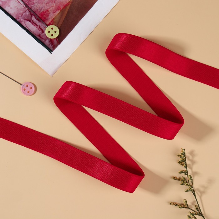 Резинка для бретелей, блестящая, 15 мм, 10±0.5 м, красная