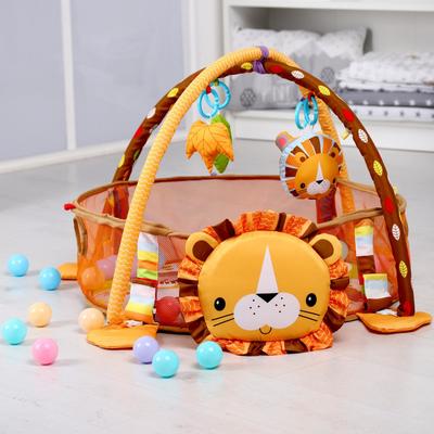 УЦЕНКА Развивающий коврик 3 в 1 «Лев», 68×68 см, 30 цветных шариков, 4 игрушки