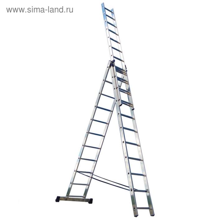 Лестница трехсекционная "РемоКолор" 63-3-010, универсальная, алюминиевая, 10 ступеней - Фото 1