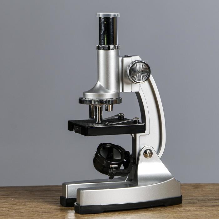 Микроскоп "Исследование", кратность увеличения 600х, 300х, 100х, с подсветкой, серебристый - фото 1884698075