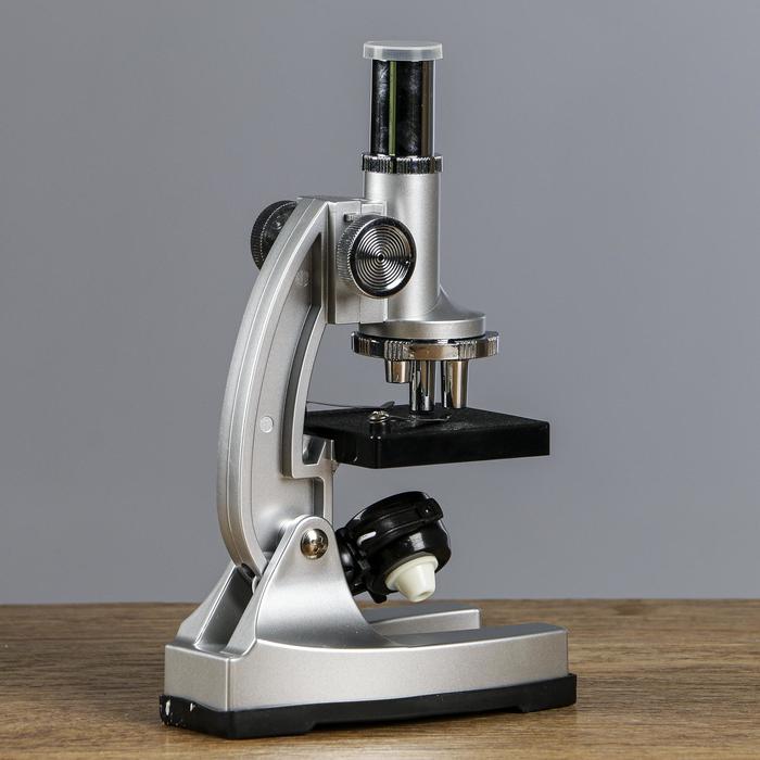 Микроскоп "Исследование", кратность увеличения 600х, 300х, 100х, с подсветкой, серебристый - фото 1884698078