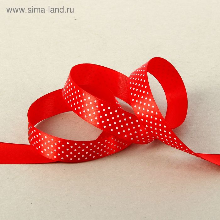 Лента для декора и подарков атласная "Горошек", красный, 2.5 см х 25 м - Фото 1
