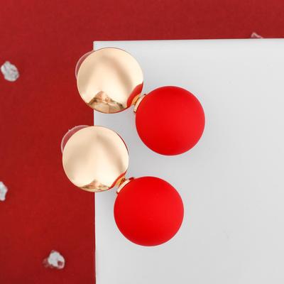 Серьги ассорти «Снежок» диск, цвет красный в золоте