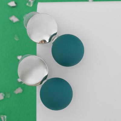 Серьги ассорти «Снежок» диск, цвет морской в серебре