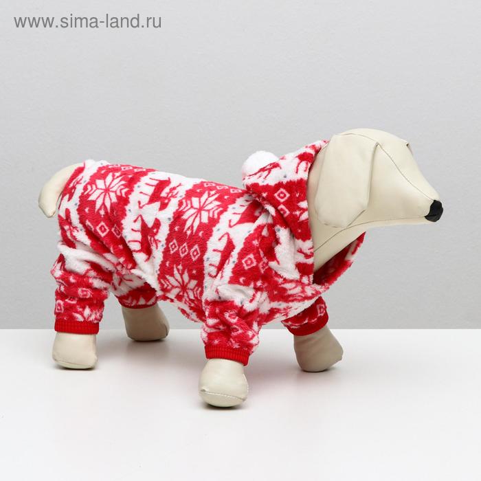 Комбинезон «Олени» с капюшоном, размер XS (ДС 20 см, ОГ 30 см, ОШ 20 см), красный - Фото 1