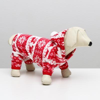 Комбинезон «Олени» с капюшоном, размер S (ДС 25 см, ОГ 35 см, ОШ 25 см), красный