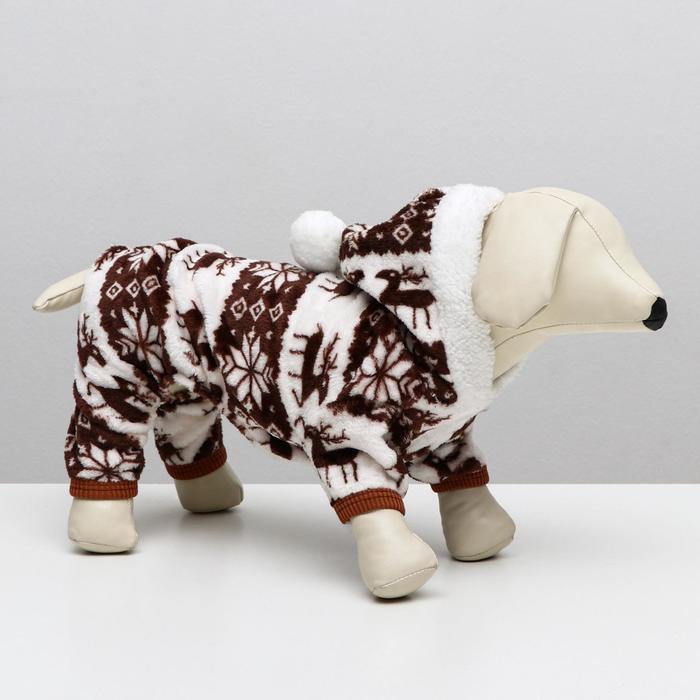 Комбинезон "Олени" с капюшоном, размер L (ДС 25 см, ОГ 45 см, ОШ 35 см), коричневый - Фото 1