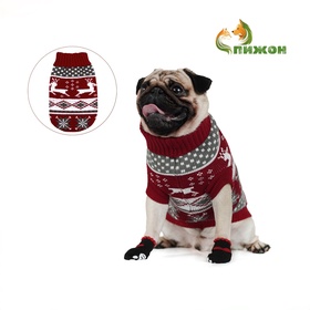 Свитер «Бегущие олени», 2XL (ДС 41, ОШ 41, ОГ 36-60 см), бордовый
