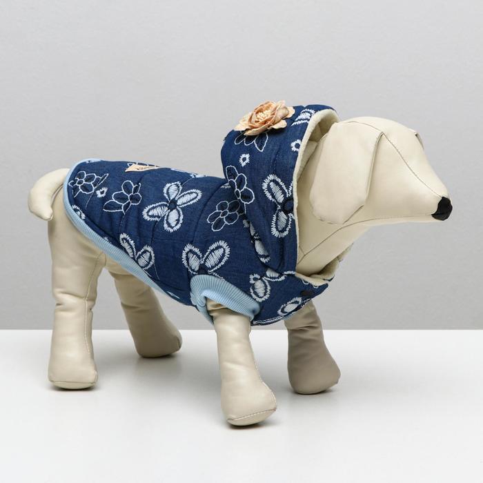 Куртка для собак с цветами, M (ДС 25 см, ОШ 26 см, ОГ 37 см), тёмно-синяя
