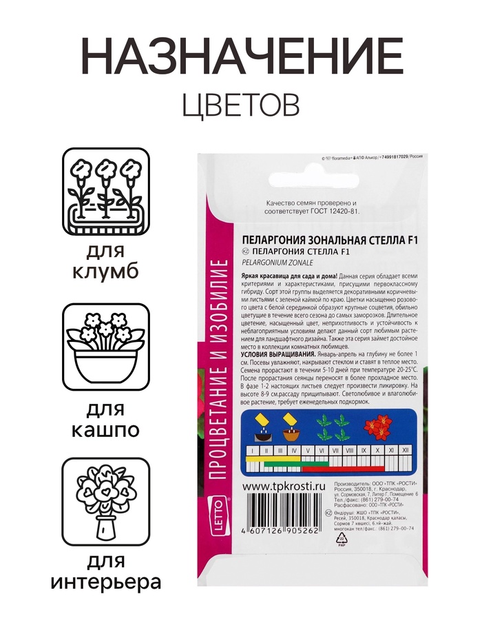 Семена цветов Пеларгония "Стелла", розовая с коричневым листом, F1, 4 шт - Фото 1