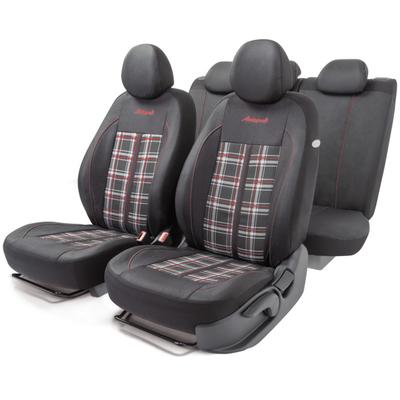 Авточехлы Polo GTi, материал жаккард, 2 мм поролон, 3D крой, 11 предметов, валики для быстрой фиксации переднего ряда, 5 подголовников, 2 молнии, AIRBAG черный/серый/красный
