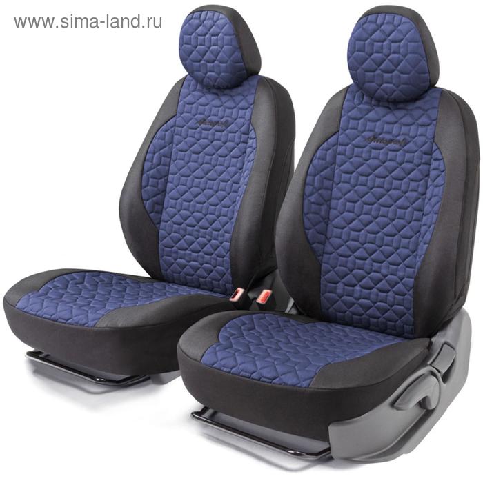 Накидки для передних сидений SOFT, стёганый хлопок, 5 мм поролон, 3D крой, 4 предмета, открытая спинка, закрытые торцы, 2 подголовника, AIRBAG Черный/т.синий - Фото 1