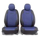 Накидки для передних сидений SOFT, стёганый хлопок, 5 мм поролон, 3D крой, 4 предмета, открытая спинка, закрытые торцы, 2 подголовника, AIRBAG Черный/т.синий - Фото 2