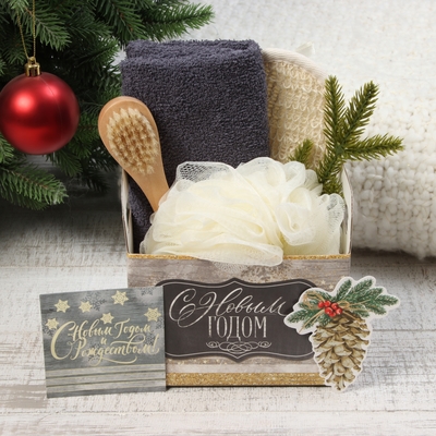 Набор новогодний подарочный "Этель" "С Новым годом" полотенце 30х60см и аксессуары (4 предмета)