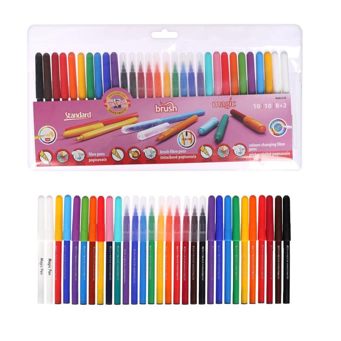 Набор фломастеров 30 цветов Koh-I-Noor 1629 (10 обычных, 10 перекрашенных, 10 кисти), смываемые - Фото 1