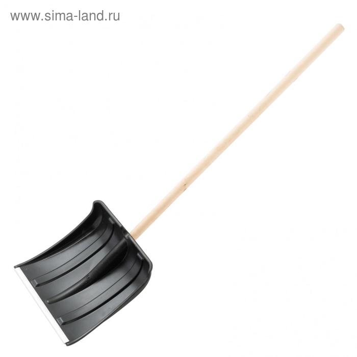 Лопата пластиковая, ковш 350 × 350 мм, с планкой, деревянный черенок - Фото 1