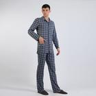 Пижама мужская (рубашка, брюки), цвет серо-синий/клетка, размер 54 - Фото 1