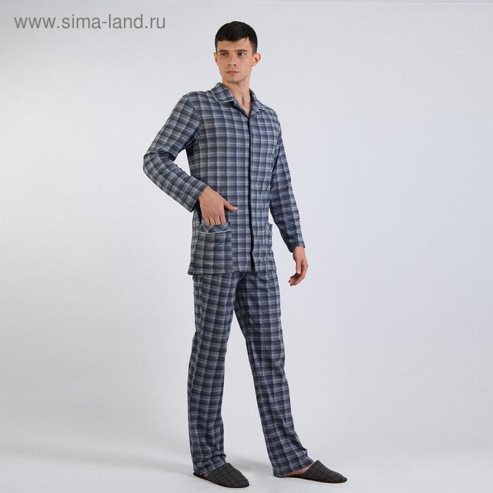 Пижама мужская (рубашка, брюки), цвет серо-синий/клетка, размер 54 - Фото 1