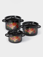 Набор кастрюль эмалированных «Жостово», 3 шт.: 1.5 л, 2.9 л, 4.5 л, чёрный - Фото 1