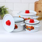 Набор посуды «Варенье», 3 предмета: 1,5 л, 2,9 л,4,5 л, индукция, цвет белый - фото 4315321