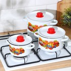 Набор посуды «Варенье», 3 предмета: 1,5 л, 2,9 л,4,5 л, индукция, цвет белый - фото 4315323