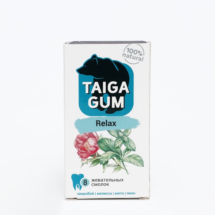 Смолка антистресс Taiga gum, в растительной пудре, без сахара, 8 штук - Фото 1