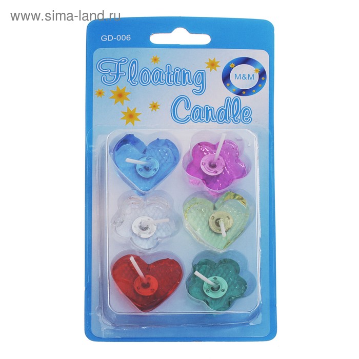 Свечи восковые плавающие (набор 6 шт) "Сердечки и цветочки" - Фото 1