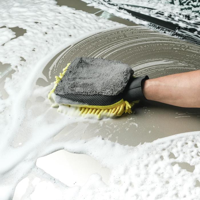 Варежка для мытья авто CARTAGE, 25×19 см, двухсторонняя, желто-серая - фото 1888025087