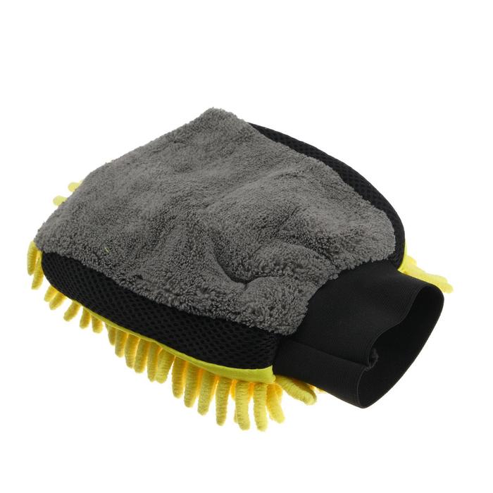 Варежка для мытья авто CARTAGE, 25×19 см, двухсторонняя, желто-серая - фото 1888025089