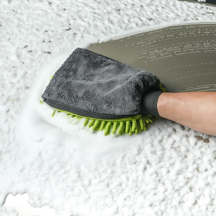 Варежка для мытья авто CARTAGE, 25×19 см, двухсторонняя, зелено-серая - фото 1888025091