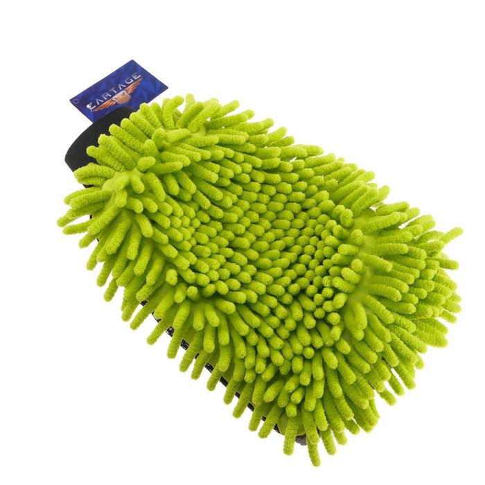 Варежка для мытья авто CARTAGE, 25×19 см, двухсторонняя, зелено-серая - Фото 1