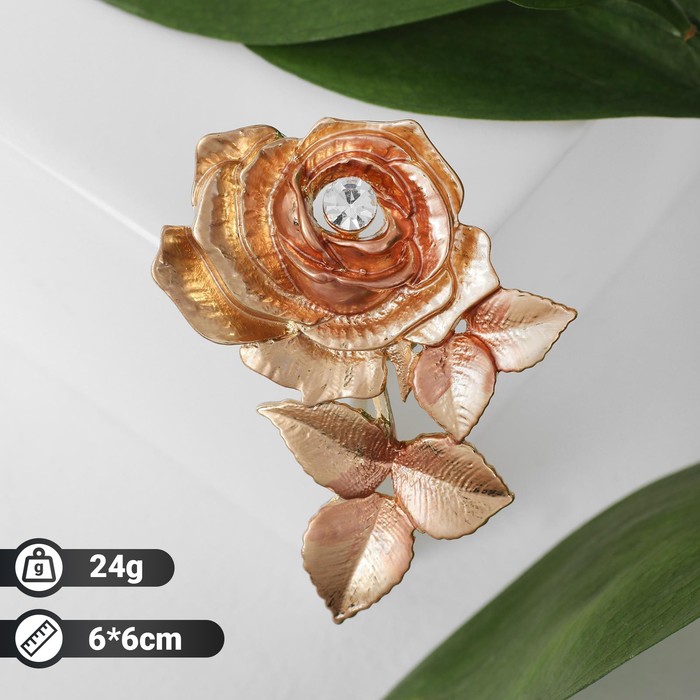 Брошь «Роза» с листьями, цвет золотой - Фото 1