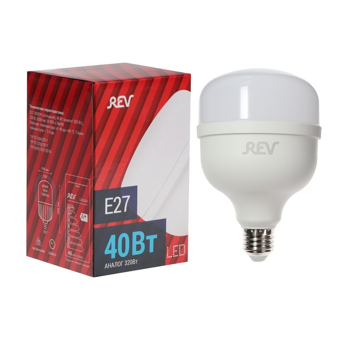 Лампа светодиодная REV PowerMax, T120, E27, 40 Вт, 6500 K, холодный свет - Фото 1