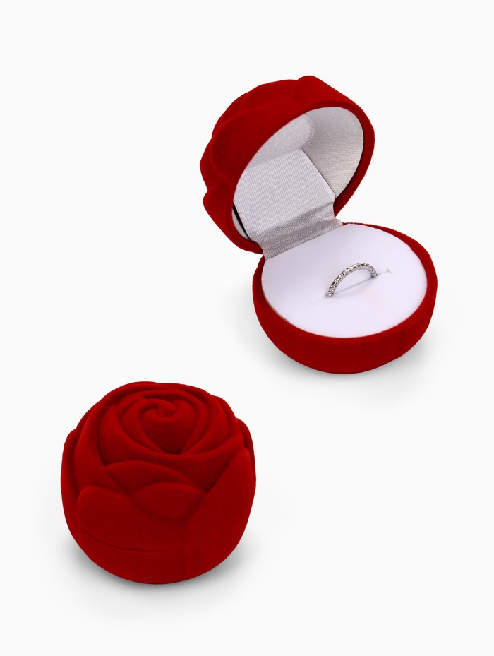Футляр под кольцо, серьги «Роза», бархатный, 6×5.5 см, красный - Фото 1