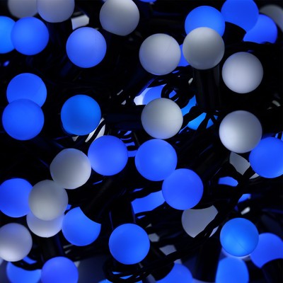 Гирлянда «Нить» 20 м с насадками «Шарики 1.5 см», IP44, тёмная нить, 200 LED, свечение бело-синее, мигание, 220 В, УЦЕНКА