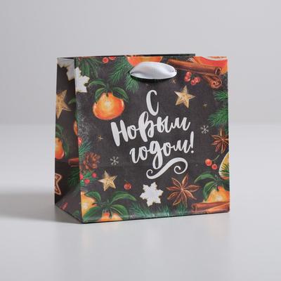 Пакет крафтовый квадратный «Мандариновое настроение», 14 × 14 × 9 см