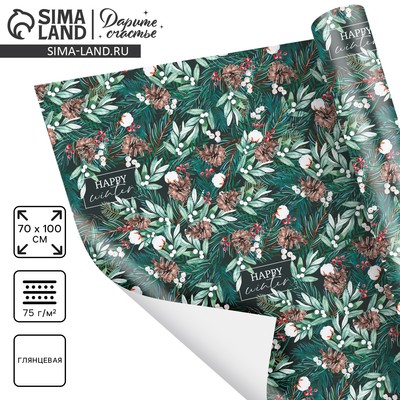 Упаковочная бумага на Новый год «Зимний хлопок», 70×100 см, глянцевая