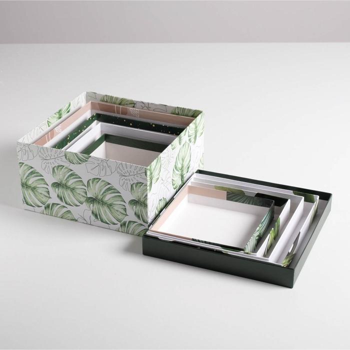 Набор коробок 5 в 1, упаковка подарочная, «Тропический», 14 х 14 х 8‒22 х 22 х 12 см - фото 1889507082