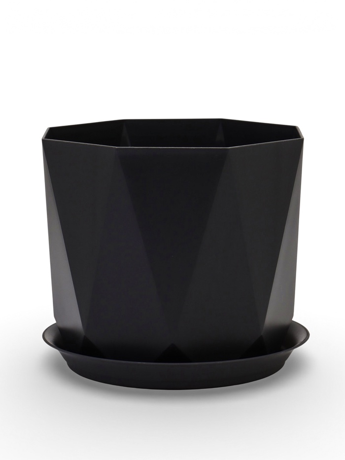 Горшок для цветов с поддоном «Призма», 4.7 л, пластиковый, графитовый - Фото 1
