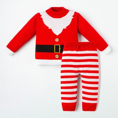 Костюм детский новогодний (джемпер, брюки) вязаный «Крошка Я. Санта», рост 74-80 см