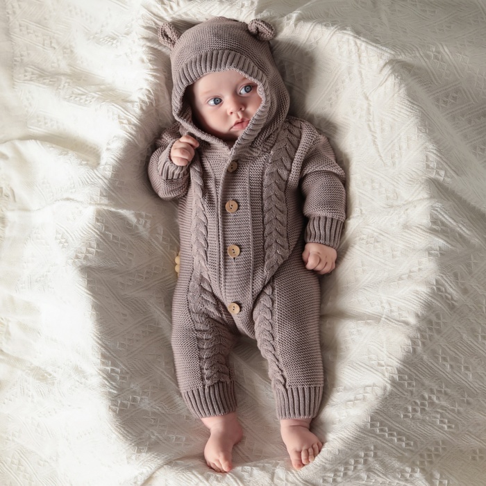 Комбинезон вязаный Крошка Я «Мишка», рост 80-86 см, бежевый - Фото 1