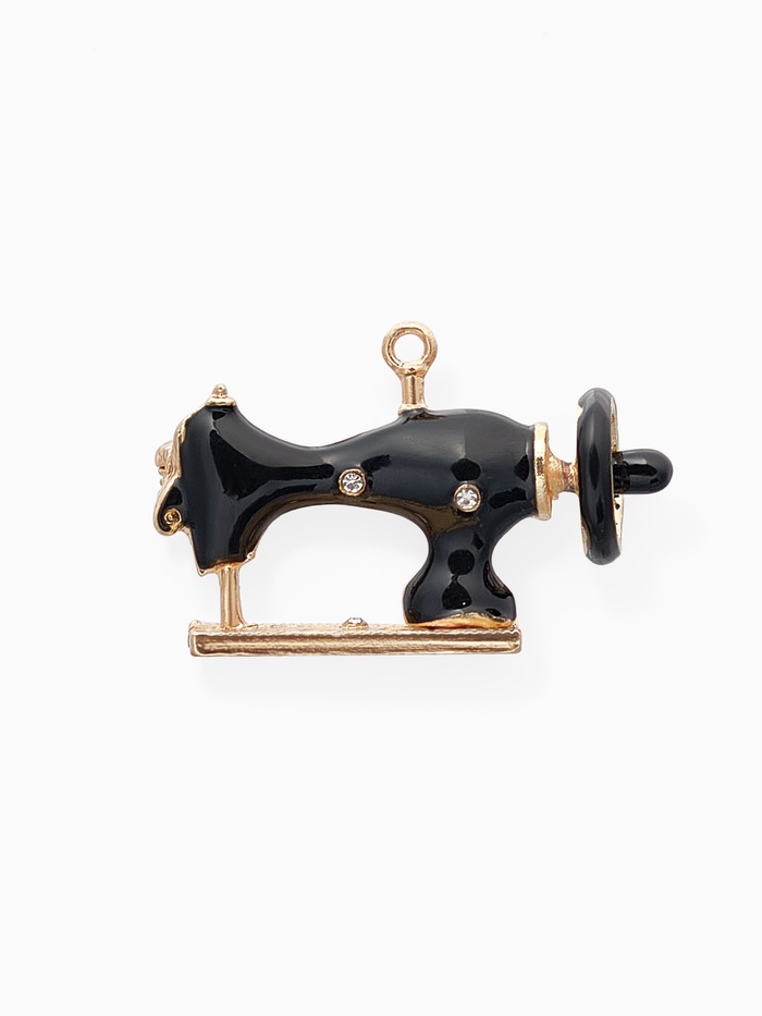 Брошь «Швейная машина», чёрная в золоте - Фото 1