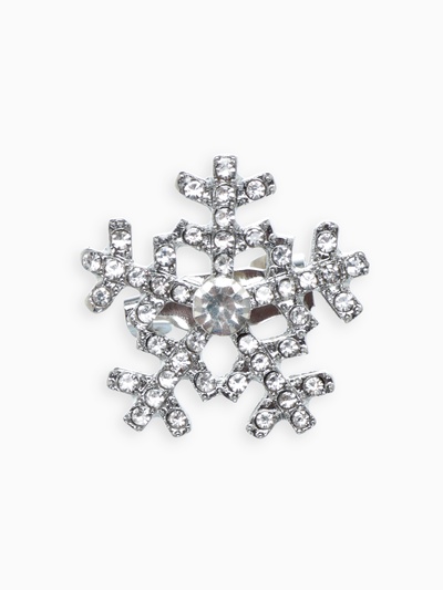 Брошь новогодняя «Снежинка», маленькая, белая в серебре