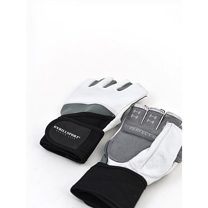 Перчатки для фитнеса мужские кожаные Q10, цвет чёрный/белый, размер L
