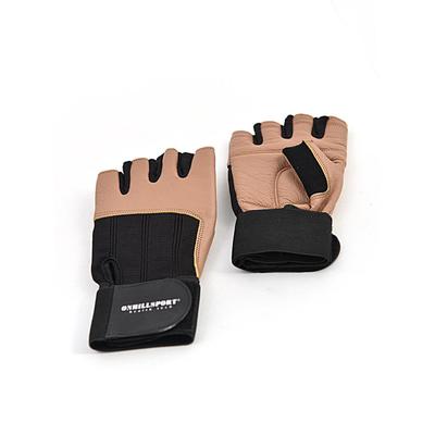 Перчатки для фитнеса мужские кожаные Q11, цвет чёрный/коричневый, цвет S