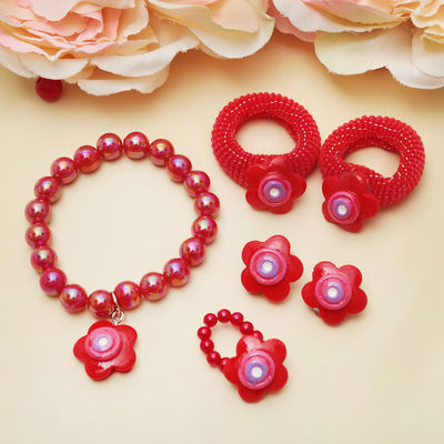 Комплект детский "Выбражулька" 5 предметов: 2 резинки,клипсы, браслет, кольцо, лютик, цвет МИКС