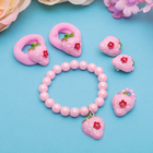 Комплект детский "Выбражулька" 5 предметов: 2 резинки, клипсы, кулон, кольцо, клубничка, цвет МИКС - Фото 2