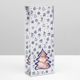 Пакет бумажный фасовочный "Новогодний" с окном, серебро-синий,10 х 6 х 26 см