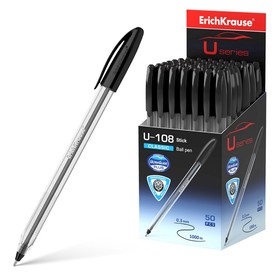 Ручка шариковая ErichKrause U-108 Classic Stick, игольчатый узел 1,0 мм, чернила чёрные, ультра-мягкое письмо